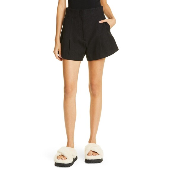 NWT $295 A.L.C. Bennett Italian Linen High Rise Wide Leg Black Short Women's 12 - Picture 1 of 14